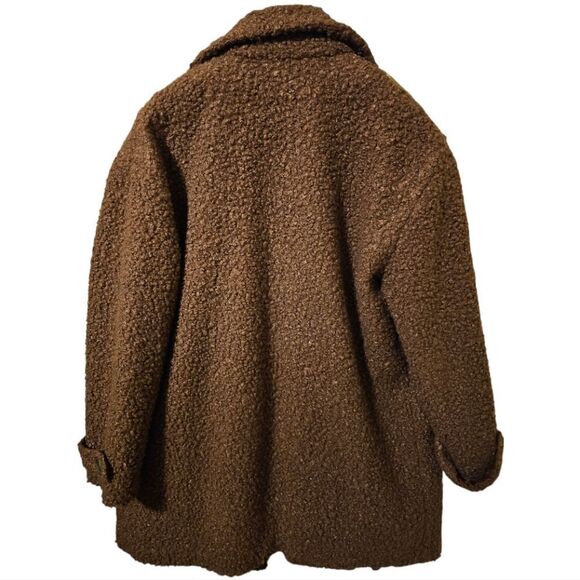 HALOGEN‎ Shearling Teddy Double Breasted Coat Brown- Size Large - Picture 2 of 6